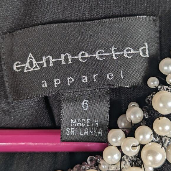 Connected Apparel 6 Black Embellished Pearl Beaded Sheath Dress Ruched Formal - Picture 3 of 5